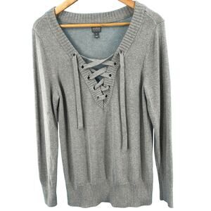 New York & Co Soho Jeans Women's Long Sleeve Sweater‎ Silver Gray Tie Up Size M